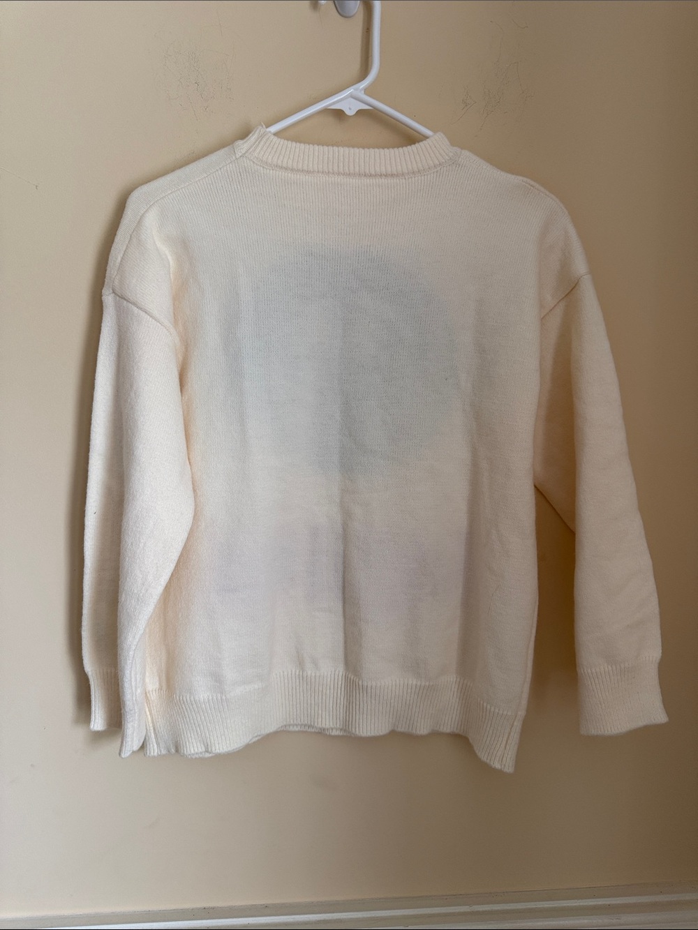 Cream 'Smile' Knit Sweater with Yellow Smile sweater Sz S/M - Picture 3 of 6